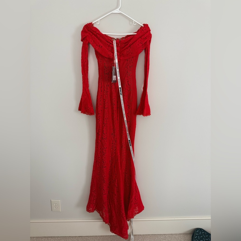 House of CB Belle Off the Shoulder Long Sleeve Mermaid Gown RED - Picture 5 of 7